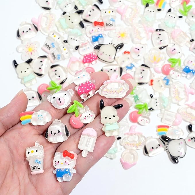 Charms 100PCS Mixed Kawaii Flatback Resin Charms for Crafts, Cabochon for DIY Projects, Slime Charm, Resin Art, Scrapbooking, Phone Case & Accessories (White/Clear)