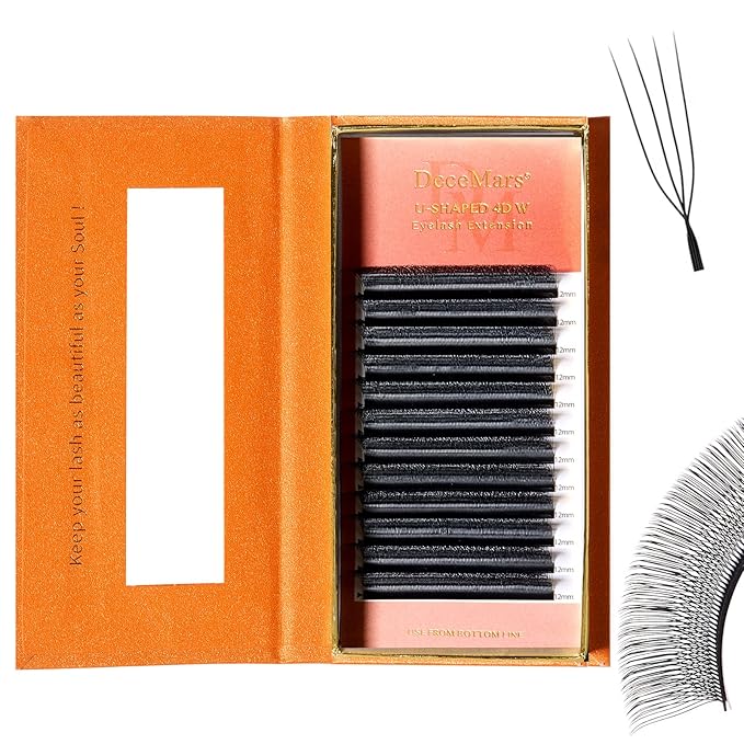 DeceMars 4D U Shaped Eyelash Extensions Supplies Easy Fans Russian Volume Crisscross Eyelashes Natural Soft W Lash Extensions Handwoven Mesh Wispy Clusters Matte Black-0.07mm-L+ Curl-9mm