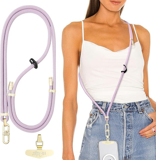 Adjustable Anti-Theft Phone Lanyard Neck & Crossbody Strap with 0.2mm Metal Tab & Comfort-Fit 8mm Rope (Light Purple)