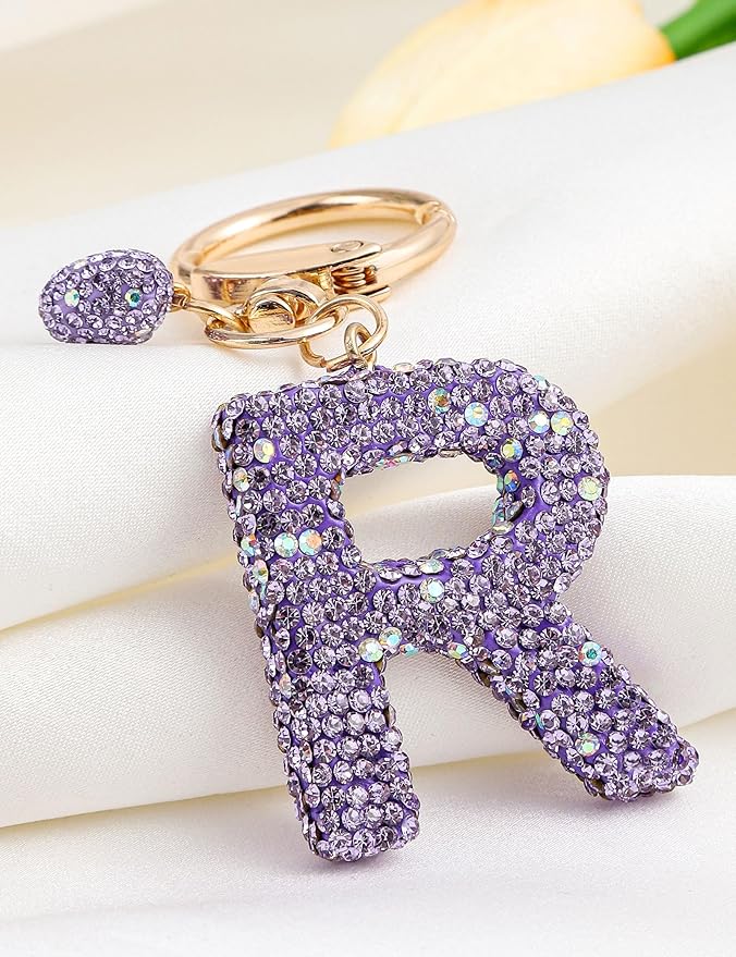 Initial Keychain for Women Girls,Bling Letter Key chain Initial with Heart,Pink Keychain Charms for Backpack Handbag