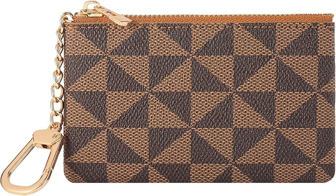 Leather Coin Purse for Women with KeyChain Small Zipper Change Purse coin Pouch Card Holder Wallet Clutch for Women & Men (Brown)