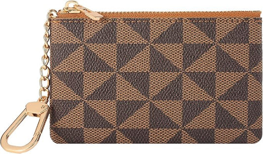 Leather Coin Purse for Women with KeyChain Small Zipper Change Purse coin Pouch Card Holder Wallet Clutch for Women & Men (Brown)