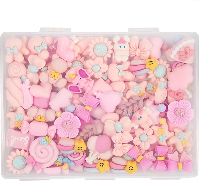 70 Pcs Slime Charms Pink Resin Charms Cute Embellishments Bulk Mixed Ornament Decorations Accessories