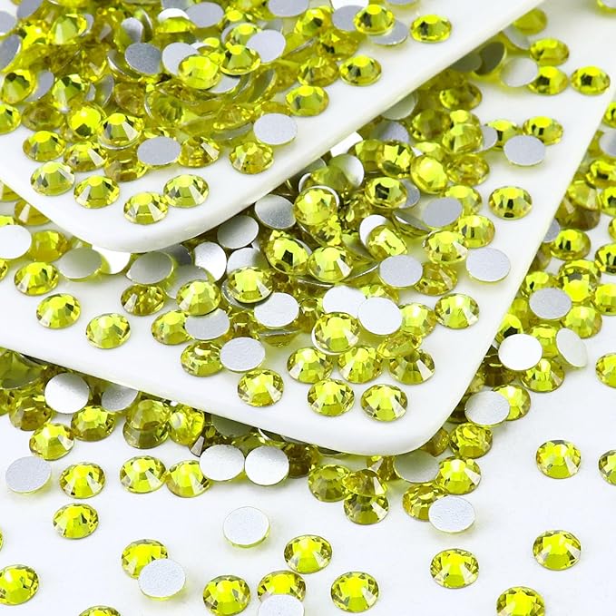1440PCS SS8 Crystal Glass Flatback Rhinestones, Round Flat Back Crystal Gems for Nail Art and Craft Clothes, Glue Fix Diamond Stones Citrine/Lemon Yellow (2.3-2.5mm)