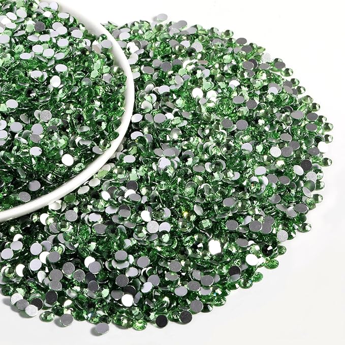 Beadsland Flatback Rhinestones Bulk,14400pcs Green Rhinestones for Nails Crafts Clothes DIY Decoration, Light Green/Peridot, SS20, 4.6-4.8mm