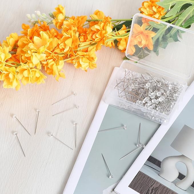 1200Pcs Diamond Pins for Bouquets, Rhinestone Floral Pins for Bouquet Accessories, Crystal Head Pin for Wedding Bouquets, DIY Craft, Floral Arrangements