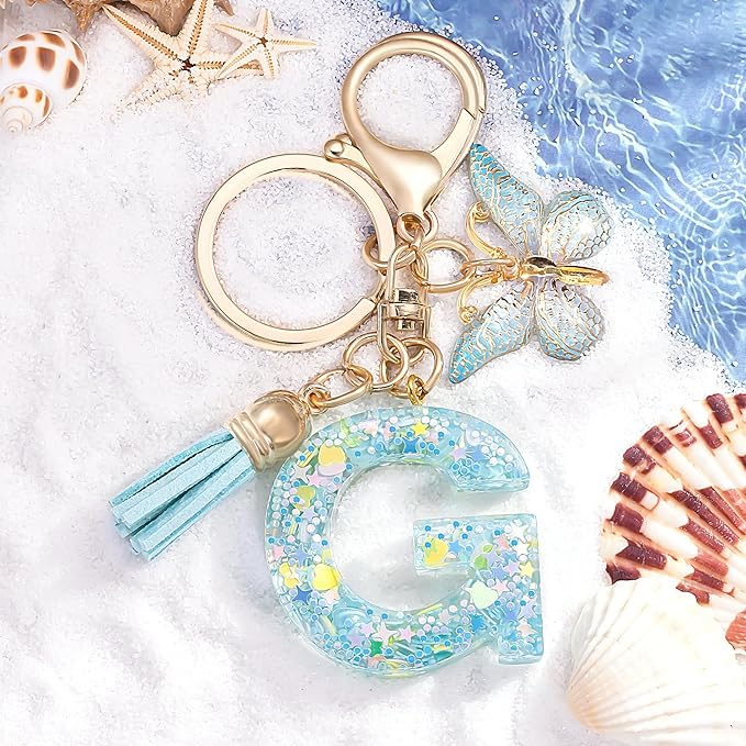 Fashion Alphabet Initial Letter Keychain Tassel Butterfly Pendant Key Ring for Purse Handbags Women Girl
