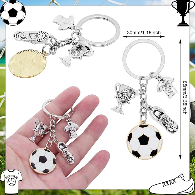 6Pcs Soccer Keychain Alloy Sports Ball Keyrings Soccer Jerseys Soccer Shoes Soccer Trophies Football Charm Key Holder for Women Men Gift or Sports Party Decorations