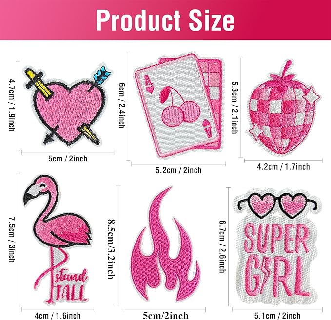 WILDREEDS 45Pcs Pink Iron on Patches for Girl, Preppy Iron on Sew on Embroidered Patches for Hats, Clothing, T-Shirt, Backpacks, Jeans, Jackets
