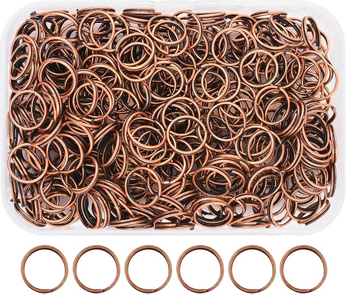 Mandala Crafts 10mm Antique Copper Colored Double Jump Rings for Jewelry Making - 400 Pcs Small Split Key Rings Set for Crafts, DIY Keychains, and Accessories