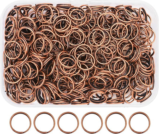 Mandala Crafts 10mm Antique Copper Colored Double Jump Rings for Jewelry Making - 400 Pcs Small Split Key Rings Set for Crafts, DIY Keychains, and Accessories