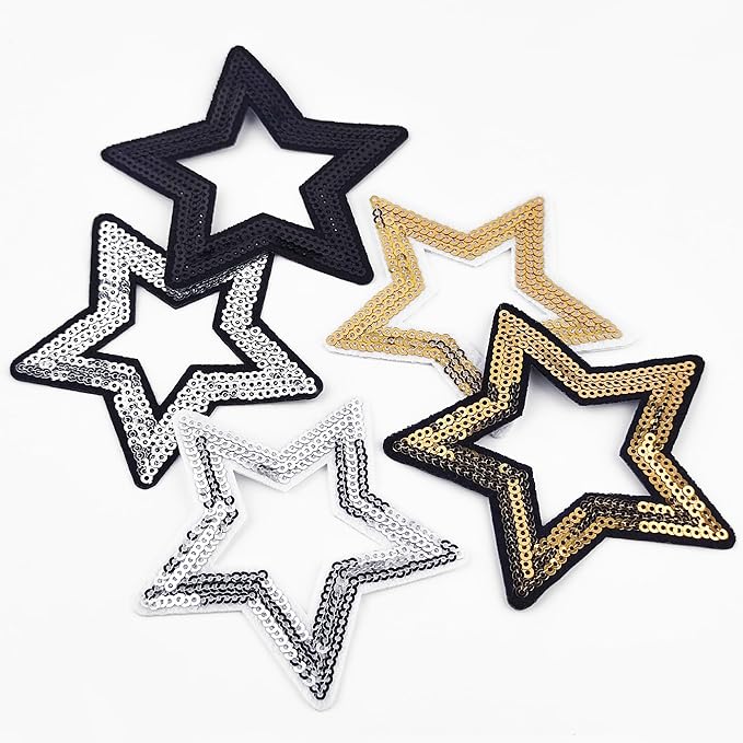 20pcs Hollow Star Iron on Patches - Sequin & Glitter Star Iron on Patches for Hats, Clothes, Backpacks, Costume