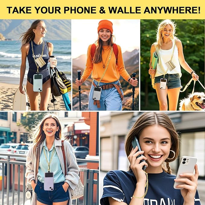 XANGNIER Clip and Go Strap for Phone with Wallet Crossbody, Phone Strap with Zippered Wallet, Adjustable Anti Theft Cellphone Lanyard for Women, Cellphone Chain Accessories,Chain Gold