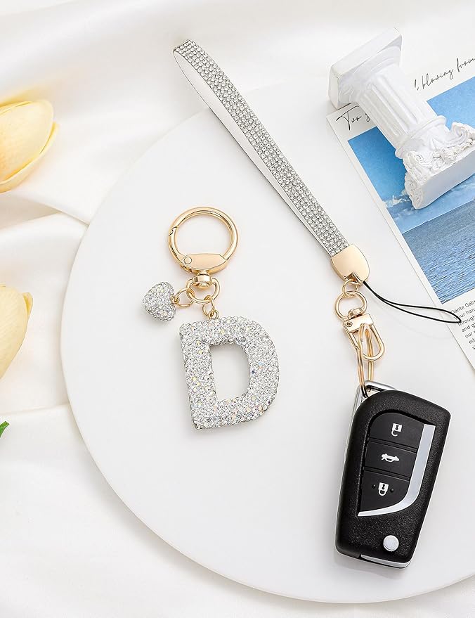 Initial Keychain for Women Girls,Bling Letter Key chain Initial with Heart,Pink Keychain Charms for Backpack Handbag