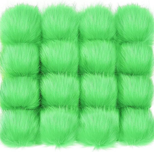 Tatuo 16 Pcs Faux Fur Pom Poms for Hat 4 Inches Large Fluffy Pom Balls for Crafts Knitting Beanies Shoes Scarves Bag Pompoms Keychain Charms Winter DIY Accessories (Green)