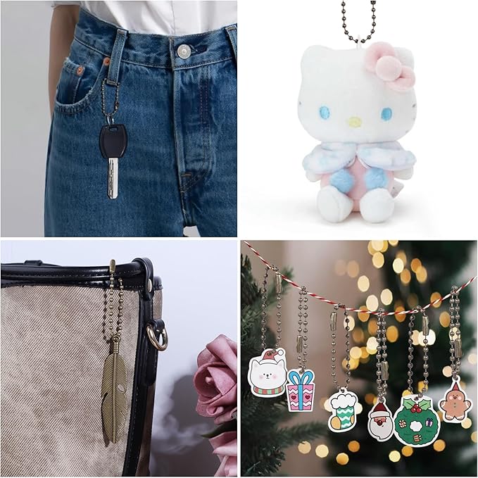 Lemonkey 100Pcs Ball Beads Chain Bulk,Bronze Keychain Rings Metal Chain,4 Inch Dog Tag Metal Small Chains with Connectors for Hanging Decoration