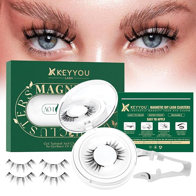 KEYYOU Reusable Magnetic Eyelashes 2 Pair with Applicator No Glue Needed 3D Natural Magnetic Lashes, Easy to Apply & Long Lasting for Daily Use & Events(A04+A04)