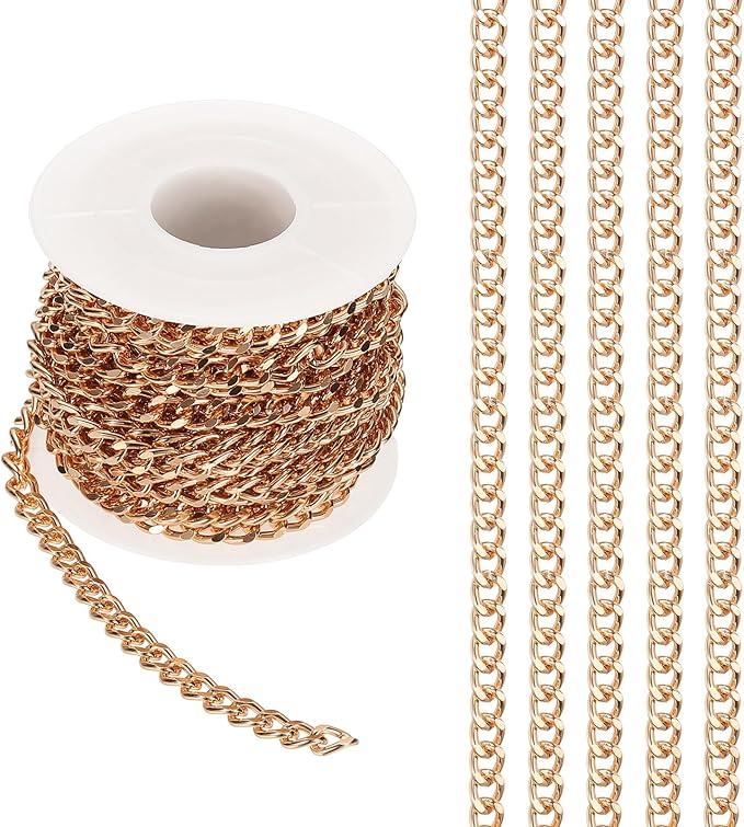 PATIKIL 16.4Ft Aluminium Curb Chains Twisted Links, 7x5mm Curb Chain Spool Jewelry Making Chains Craft Chain for Necklace Bracelet Earring, Rose Gold