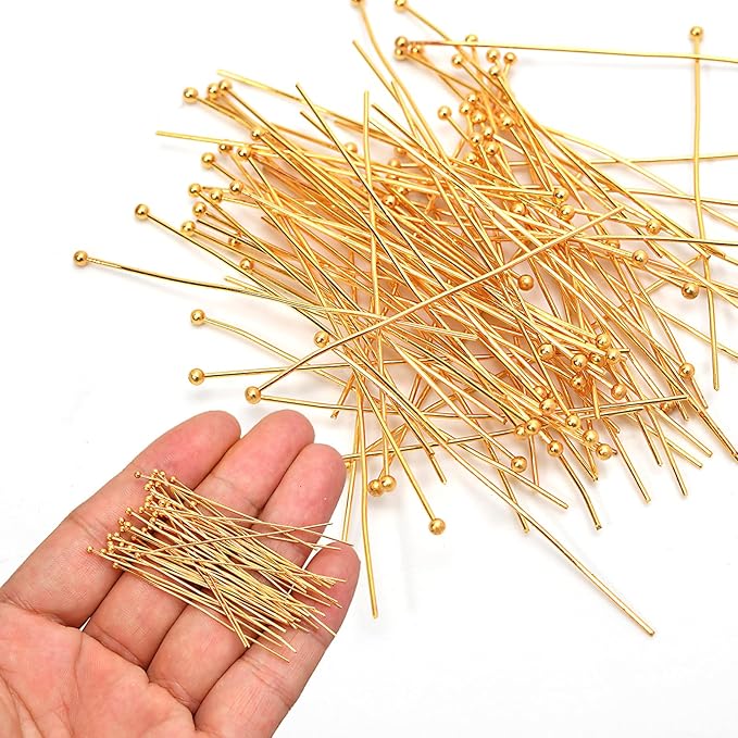 260pcs 18K Gold Filled Ball Pins Non Tarnish Craft Earring Bracelet Jewelry Making Accessories Supplies (20mm (0.78in, Gold-Ball Pin)