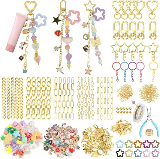 Ecoofor Keychain Making Kit 354 Pcs — Bag Charm Kit with 136 Charms, 25 Extender Chains, 20 Keychain Clips, Beading Accessories ＆ Jewelry Pliers — DIY Crafting and Jewelry Making for Adults