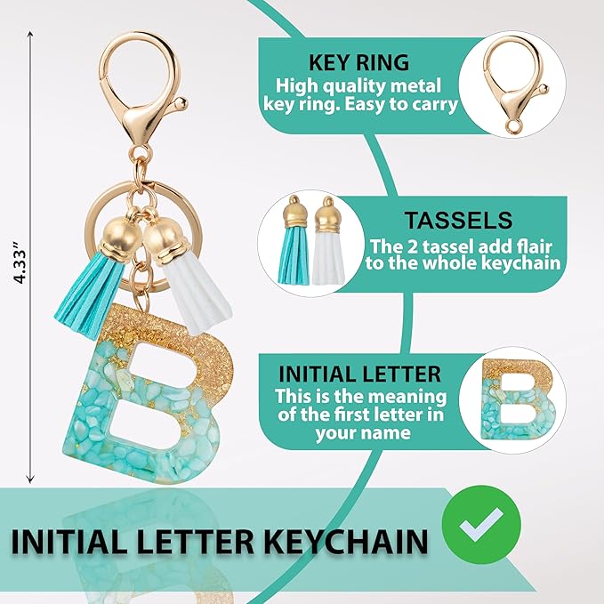 Initial Letter Keychain Cute Resin with 2 PU Tassel, Letter Keychain for Backpack Charms, Initial Keychains for Women