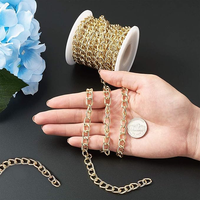 16.4Feet Gold Plated Brass Curb Chain Twisted Chunky Link Chains Bulk with Spool for Jewelry Making