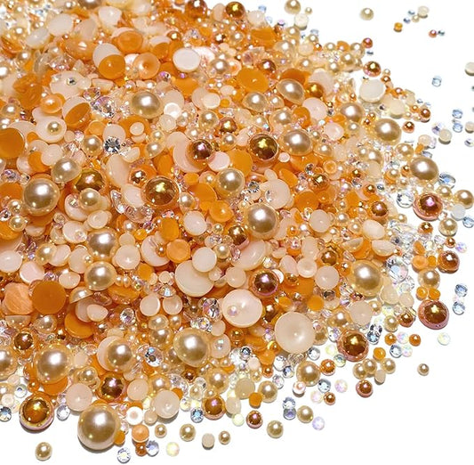 100g Mix Resin Rhinestones Flatback Half Round Pearls Mixed Size 3mm-10mm AB Color Half Pearls Resin Rhinestones for DIY Craft Nail Art Shoes Clothes Phone Case (Orange Series)