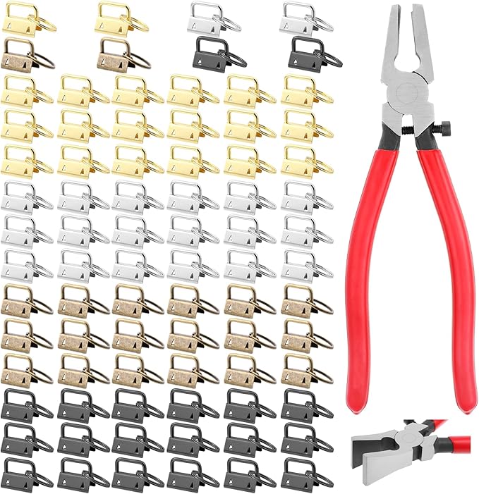 40 Pcs Key Fob Hardware, 1 Inch Keychain Hardware with Key Fob Pliers Keyfob Hardware Kit for Wristlet, Crafts, Lanyard, Key Chain Making Supplies
