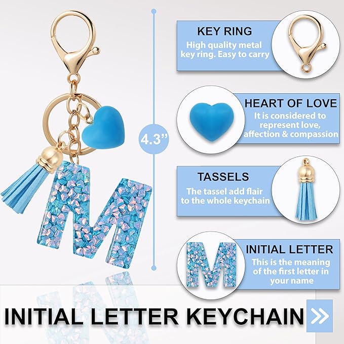 Alphabet Initial Letter Keychain Cute Heart Resin - Letter Keychain for Backpack Charms - Initial Keychains for Women