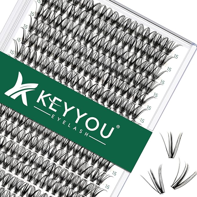 Lash Clusters 300pcs Individual Lashes 30D 0.07D Curl 15mm DIY Eyelash Extension KEYYOU Large Tray Volume Soft&Natural Cluster Lashes(30D-0.07D,15）
