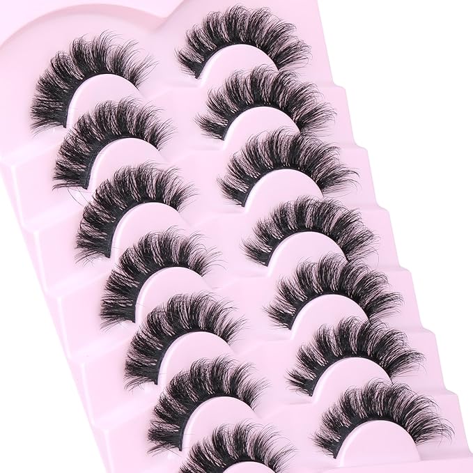 Mink Lashes Flutter Volume False Eyelashes Wispy Strip Fake Eyelashes Cat Eye Lashes Thick 20MM Long False Lashes 7 Pairs Pack Natural Look