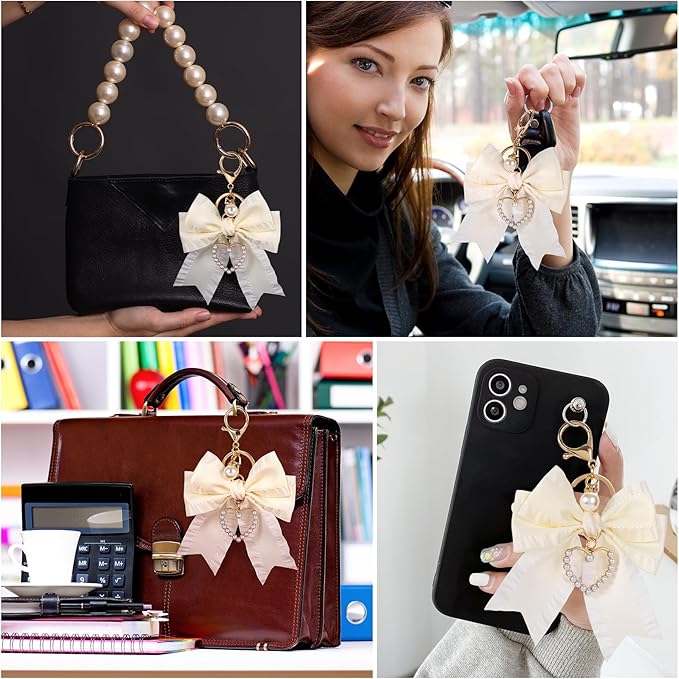 Joez Wonderful Bow Keychains, Coquette Pearl Bookbag Charms, Cute Bow Accessories for Wistlet, Purse, Car Keys