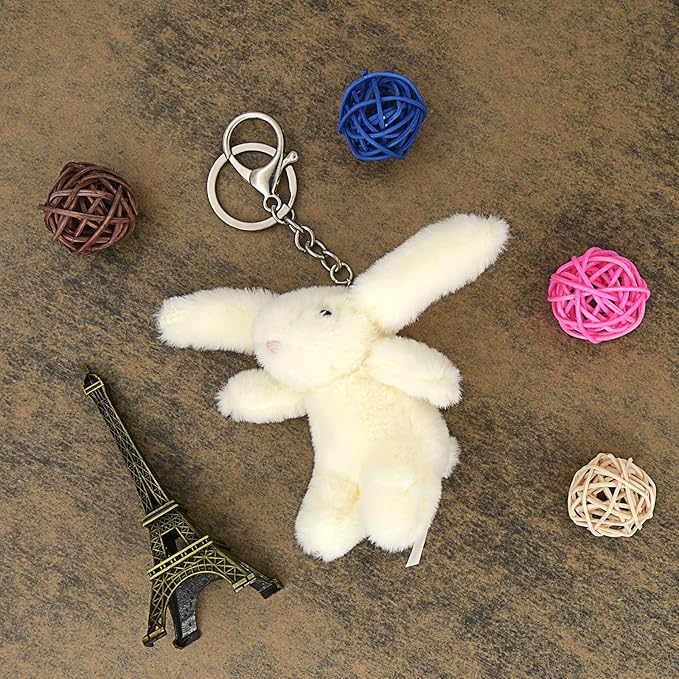 Cute Bunny Plush Keychain for Backpack, 3.5" Inch Mini Rabbit Keychain Purse Charm Pendant Gift for Women
