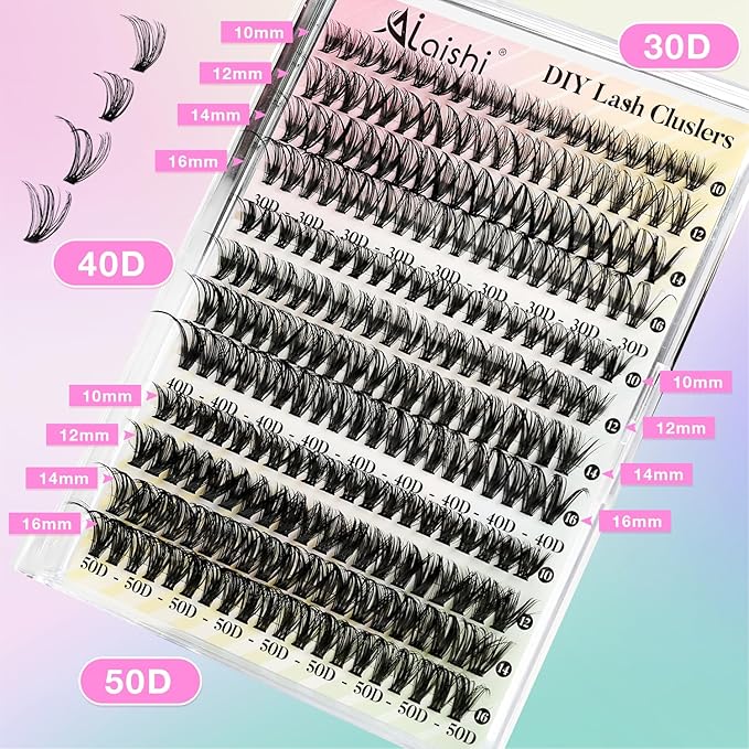 Lash Clusters Kit, DIY Cluster Eyelash Extensions 9‑16mm, 30D+40D+50D, 240pcs Fluffy D Curl Natural Lashes with Lash Bond and Seal,Tweezers–Waterproof Fake Cat Eye Wispy Individual Clusters(MIX3-1-S)