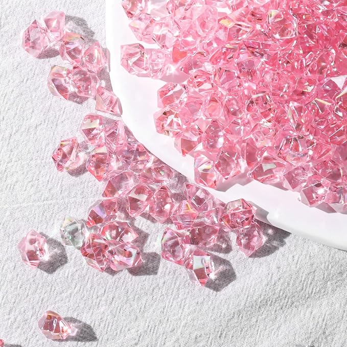 DomeStar 550PCS Bright Pink Vase Fillers, Acrylic Fake Crushed Ice Rocks Pink Gems Crystals Plastic Diamonds for Vase Fillers Centerpiece Fish Tank Table Scatter Photography Props Display Decoration