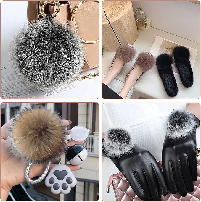 60 Pcs Faux Fur Pom Pom for Hats - 4.5 Inch Soft Pompoms with Elastic Loop Removable Knitting Hat Accessories for Shoes Scarves Gloves Bags Crafts Keychain (30 Colors)