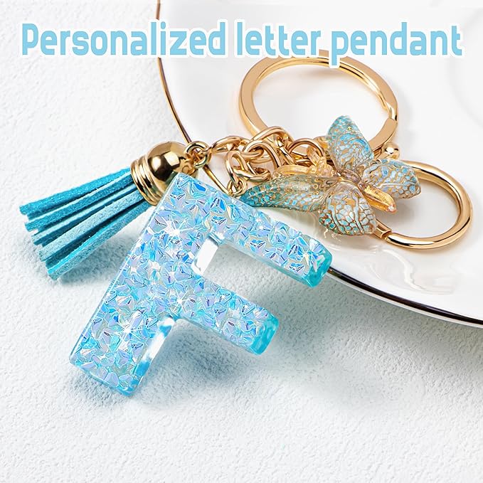 Initial letter Keychains for Women Girls Tassel Butterfly Cute Keychain for Wallet Backpack charm
