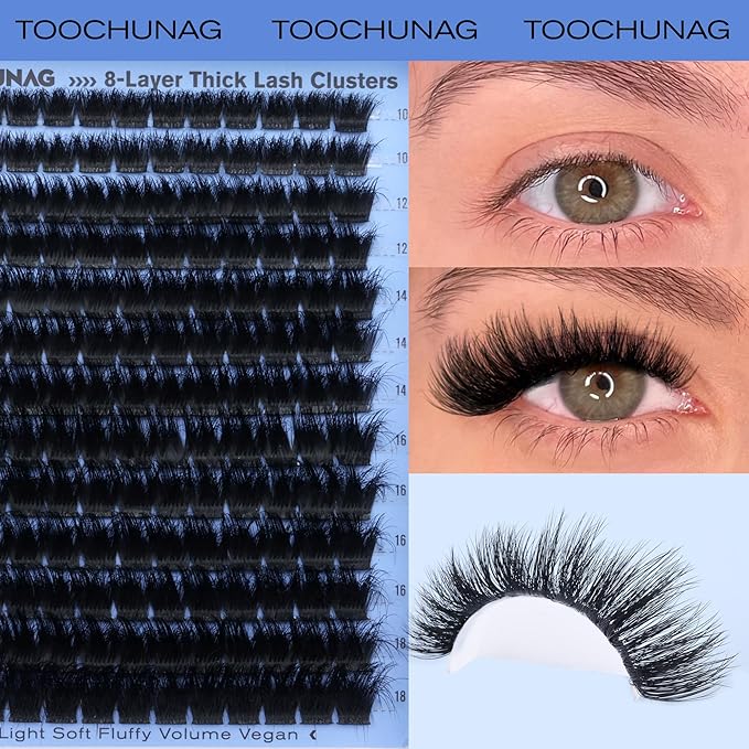 Fluff Lash Clusters 8-Layer Thick Cluster Eyelash Extensions 156pcs Individual Lashes Clusters 10-18mm False Eyelashes Clusters D Curly DIY Mink Lash Extension by TOOCHUNAG