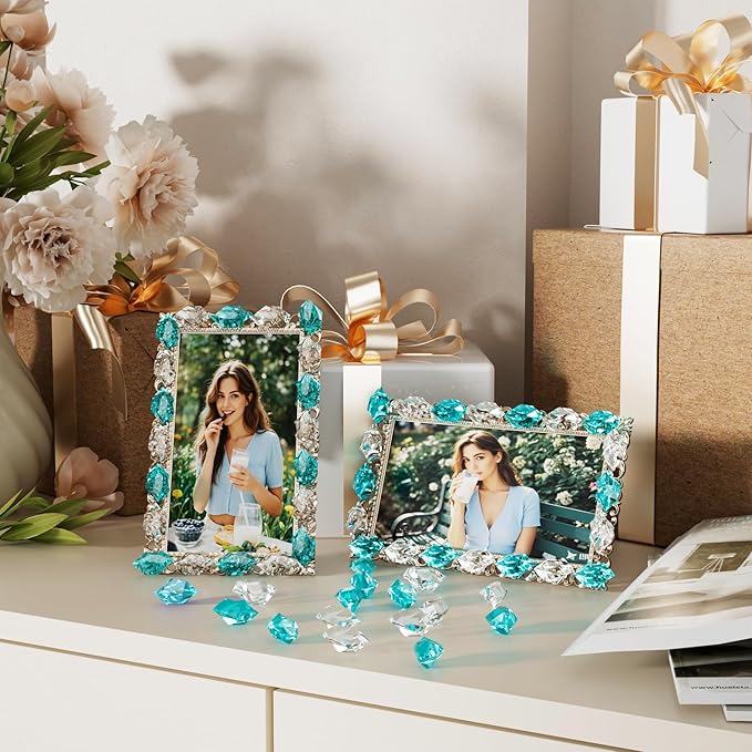 Acrylic Crushed Ice Rocks, Babenest 150 PCS Fake Crystals Plastic Ice Cubes Diamonds Gems for Vase Fillers, Home Decoration, Table Scatter, Event, Wedding, Arts & Crafts (Baby Blue/Clear)