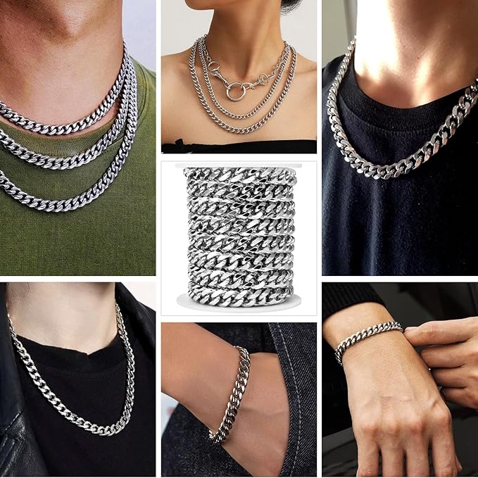 2Yards Stainless Steel Cuban Chain Roll 12.7MM Stainless Steel Curb Link Chain Spool Bulk for Jewelry Making