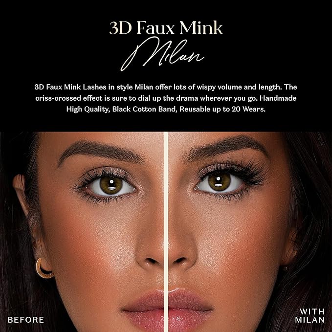 Lilly Lashes 3D Milan Faux Mink Strip Eyelashes, False Eyelashes Dramatic Look, Reusable False Lashes, Fake Lashes Pack, Lash Strips with Luxury Silk Like Fibers, No Lash Glue Included