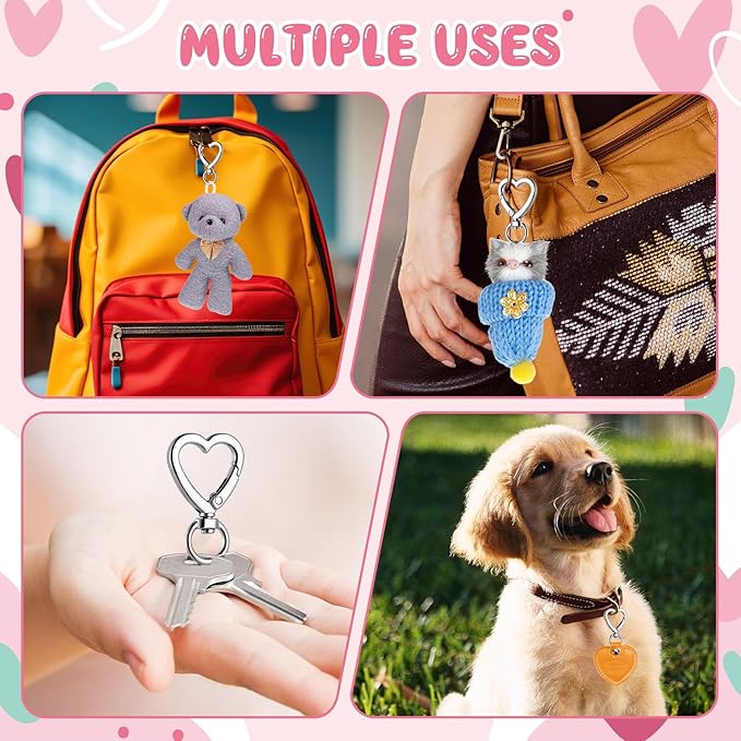 Metal Heart Shape Keychain,Sliver Heart Carabiner Clips for Keys