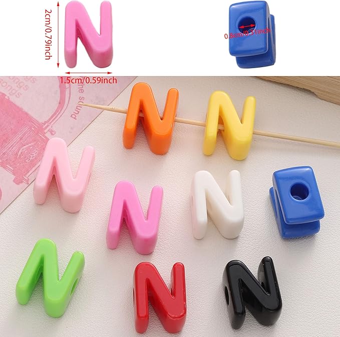 40 PCS Letter Beads 3D Acrylic 21mm x 15mm N Loose for Jewelry Making Bracelet Necklaces Keychain Phone Bag Chain Key Chains(Mixed Color N)