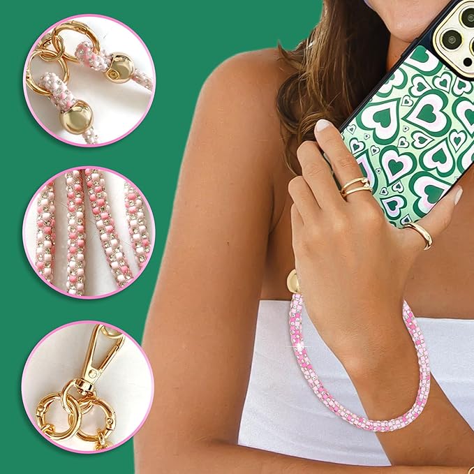 Crystal Phone Strap Crossbody and Wrist Lanyard, Anti Theft Layered & Wrist Strap Cell Phone Neck for Women