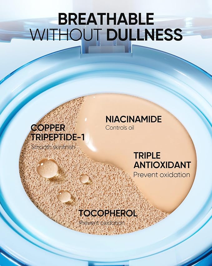 Velvet Matte Cushion Foundation Blue #03 Petal| Full Coverage,12H Oil Control,Ideal for Oily & Combination Skin,Waterproof,Long-Lasting, Lightweight, Hydrating,Transfer-Proof