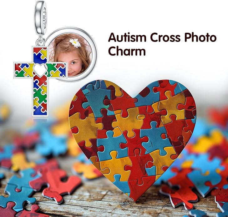 LONAGO 925 Sterling Silver Personalized Photo Charm Fit Compatible for Bracelet Necklace Customized Heart Round Shape Picture Bead