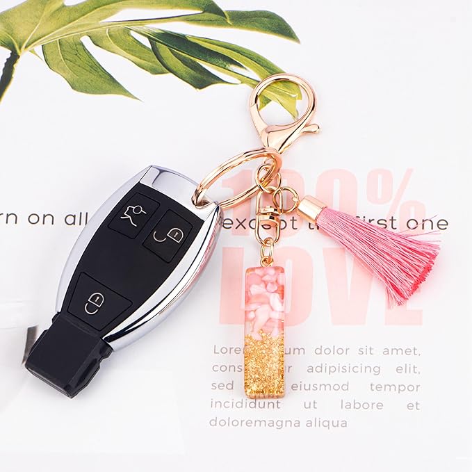 Suweibuke Cute Pink Key Chains for Women Girls, Initial Letter Keychains with Tassel, Charms for Key Purse Handbags Backpacks
