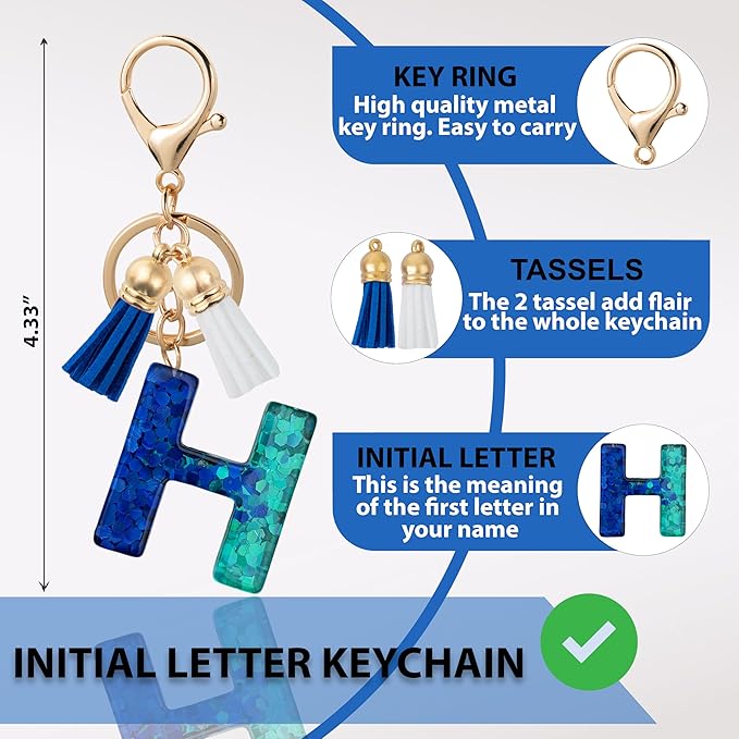 Initial Letter Keychain Cute Resin with 2 PU Tassel, Letter Keychain for Backpack Charms, Initial Keychains for Women