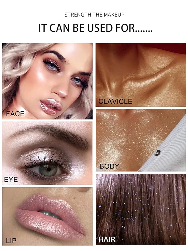 3 Colors Glitter Powder Highlighter Makeup, Body Brightens the Natural Three-Dimensional Face Blusher Fairy Highlight Patting Powder. (01#White Moonbeam/04# Green/05# Gold)