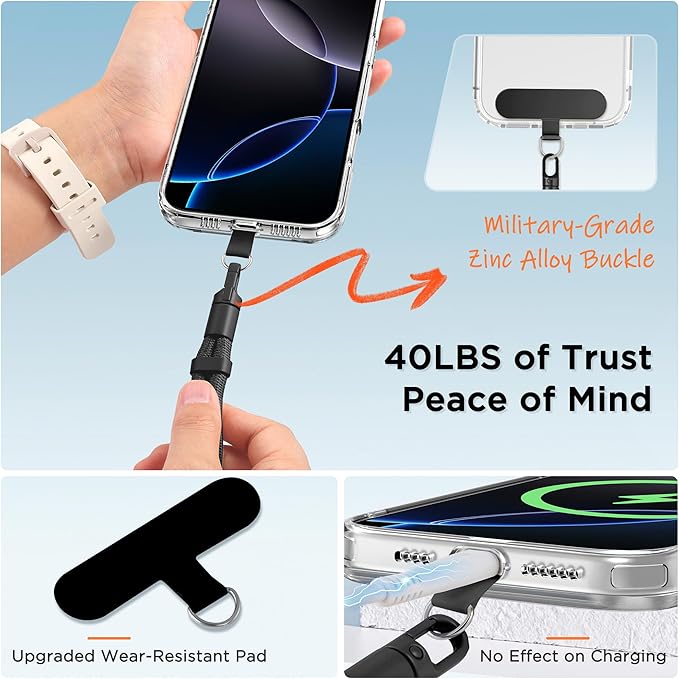 3-in-1 Cell Phone Lanyard 1 Pack + Wrist Strap 1 Pack - Convertible Crossbody Strap with Locking Knob Friendly, Adjustable Neck Lanyard for Gym/Work/Travel Essentials(Black)